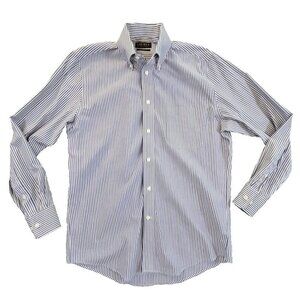 Lauren Ralph Lauren Long Sleeve Shirt Men's 15 32/33 Med Gray Stripe Stretch EUC